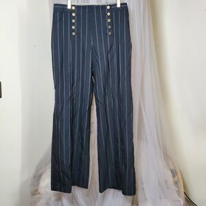 Nanette Lepore Pinstripe Wide Leg Black Dress Pants Black Career Formal 35x34 8